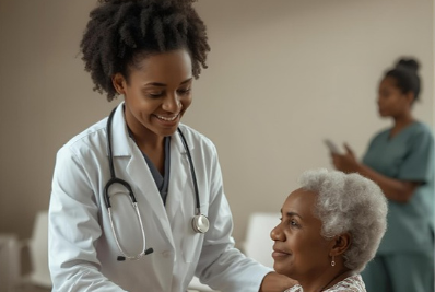 African American healthcare team collaboration, diverse women doctors teamwork and consultation in modern hospital, professional medical staff